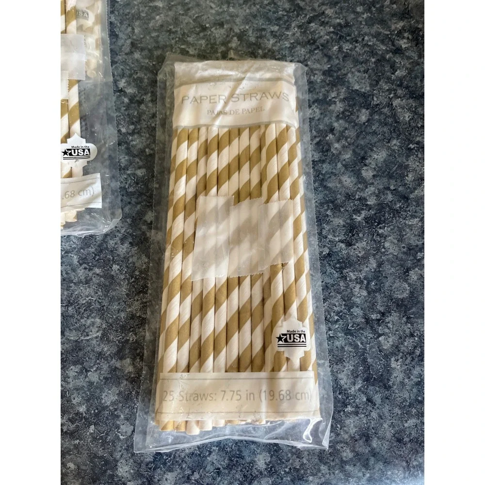 Walmart Gold Spiral Paper Straws 9 Packs of 25 Total 225 Count 7.75in Madein USA
